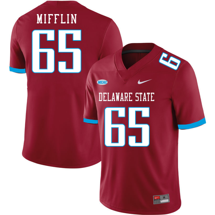 Men-Youth #65 Jaydon Mifflin Delaware State Hornets 2023 College Football Jerseys Stitched-Red
